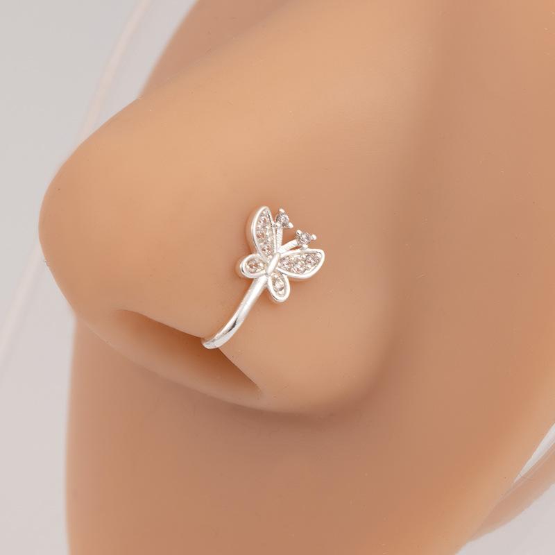 No Perforation Nose Ring Simple Gold Silver U-Shaped Nose Clip Butterfly Love Snowflake Diamond Nose Decoration Cartilage Clip