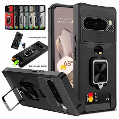 Hülle für Google Pixel 9A 9 Pro XL 8 7A 7 6 A Pro Schiebekamera Kartenhalter Schlitz Brieftasche Schutzhülle mit Ringständer
