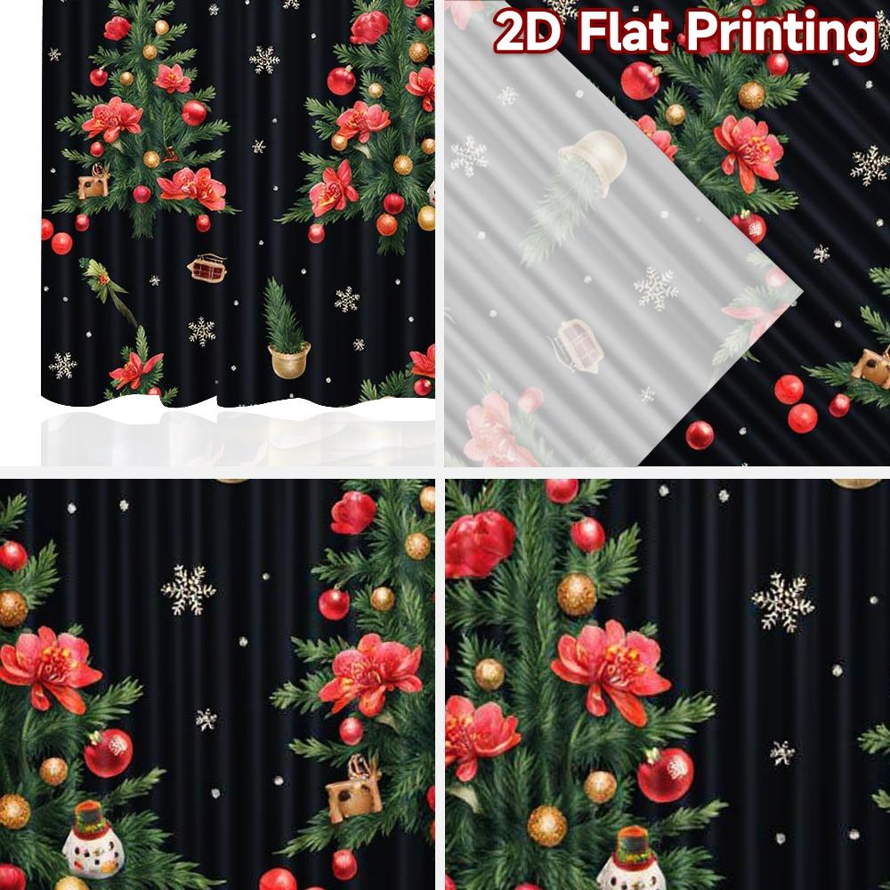 2pcs 2D flat printing Merry Christmas Popular Window Drapes Christmas party Versatile Polyester Fabric Without Electricity