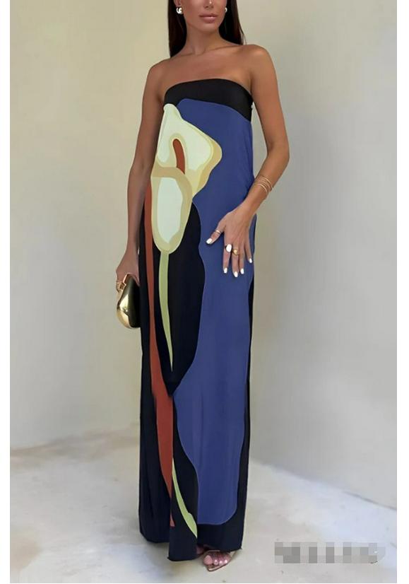 

European & American Women s Avocado Print Bandeau Dress - Hot Selling, Long-Term Stock Available M