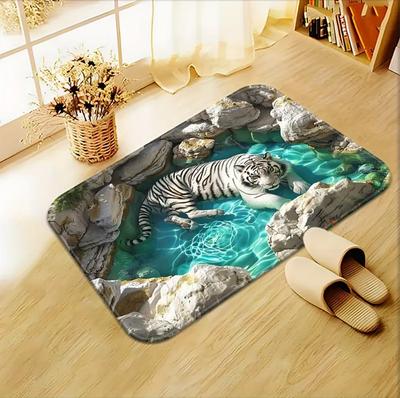 3D Illusion Fischteich Tiger Matte Fußmatte mit echtem weißen Tiger Geeignet für Badezimmer Schlafzimmer Wohnzimmer Eingang Heimdekoration