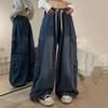 Chinese Street Trend Hip-Hop Straight-Leg Cargo Jeans: Retro Loose Wide-Leg Mid-High Waist Casual Pants
