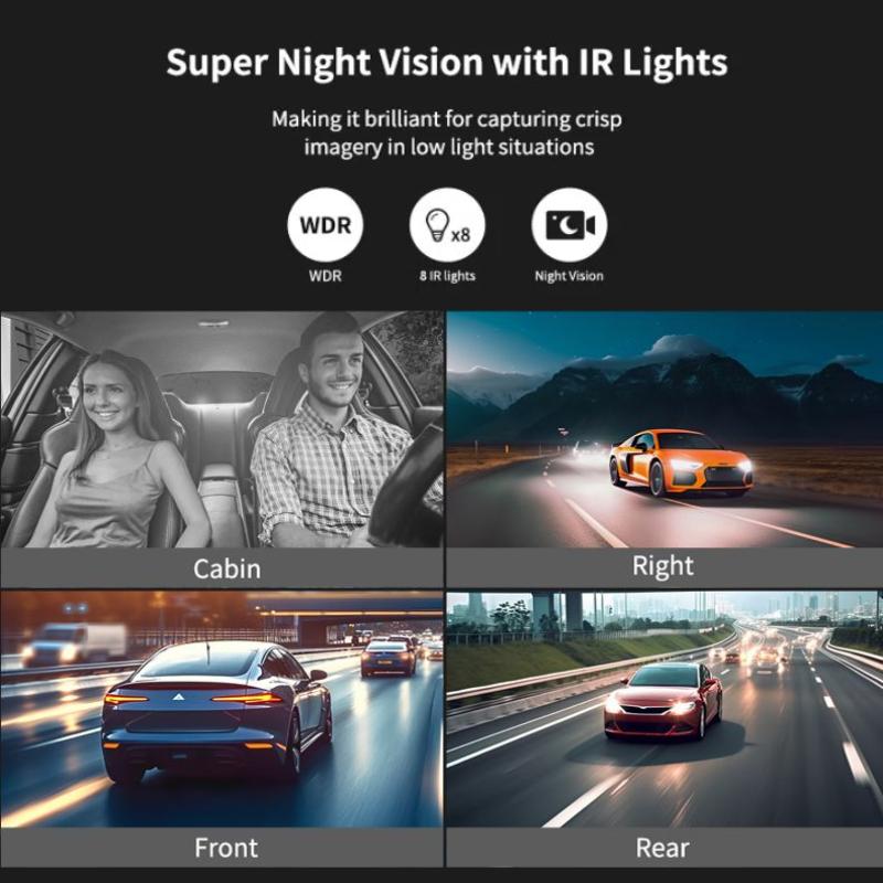 Dash Cam per Auto 3/4 Canali Scatola Nera Telecamera di Guida FHD Anteriore Sinistra Destra Posteriore Visione Notturna Registrazione in Loop