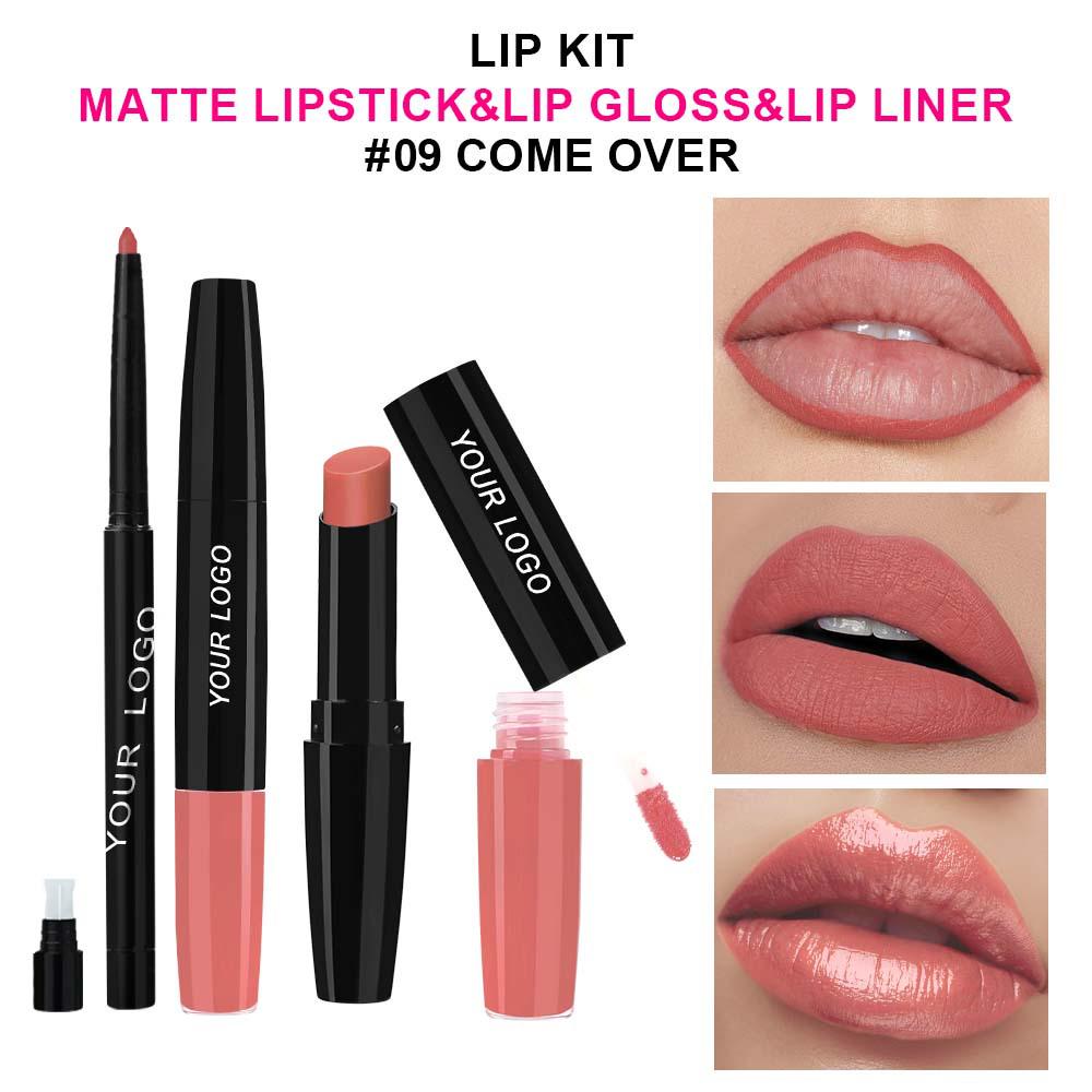 Three-in-One Matte Lipstick Set: Lipstick, Lip Liner, and Moisturizing Lip Gloss