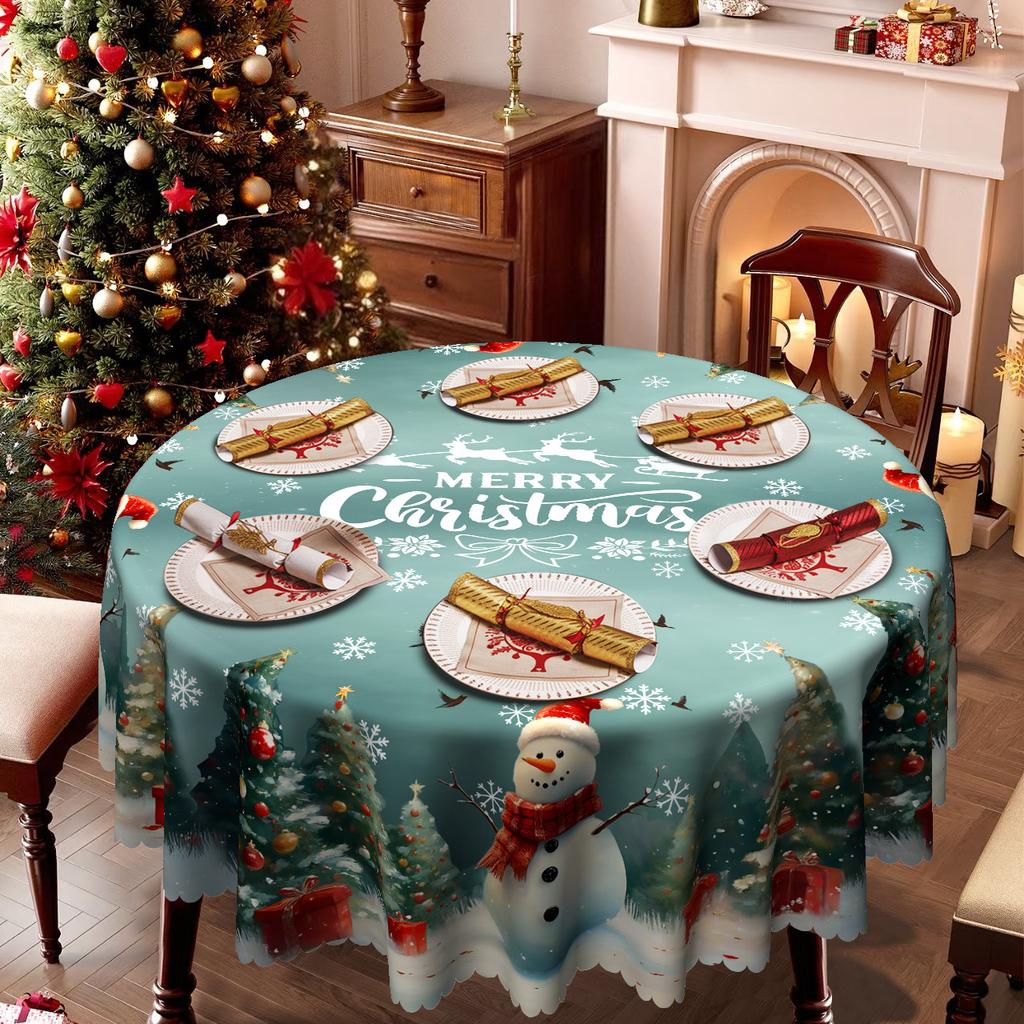 Christmas Tablecloth, Santa Snowman Christmas Tree Gift Waterproof Washable, Rectangular/Round Table Cloth