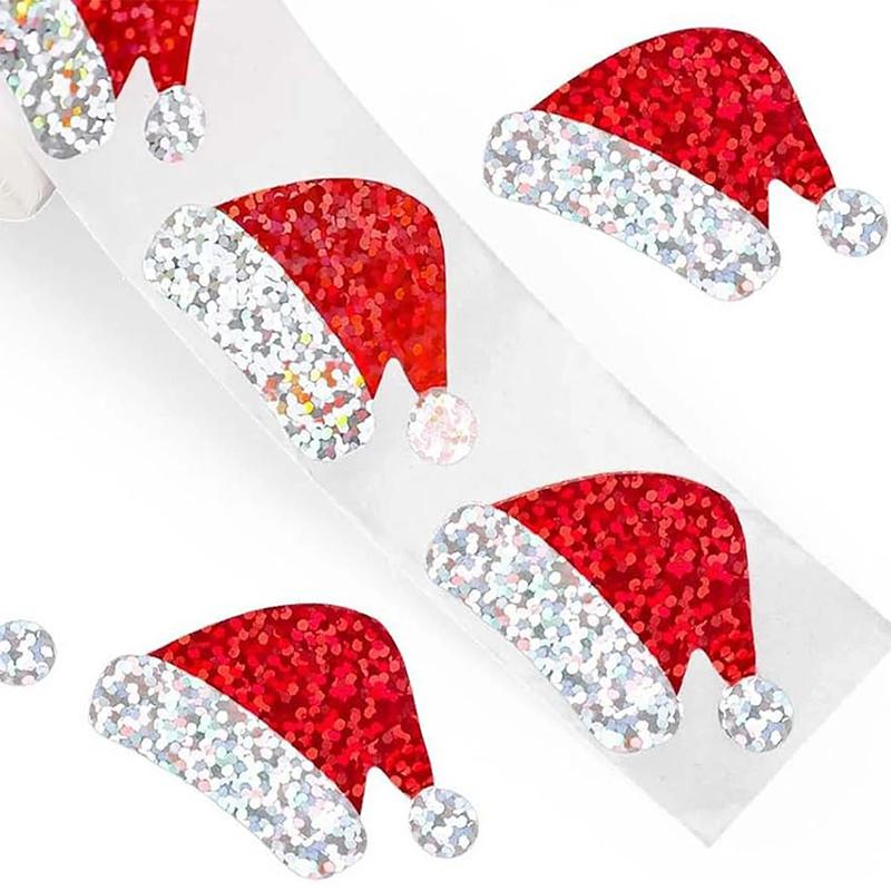 Party Christmas Gift Wrapping Label Children Scrapbook Stationery Stickers 500pcs Glitter Red Christmas Hat Stickers