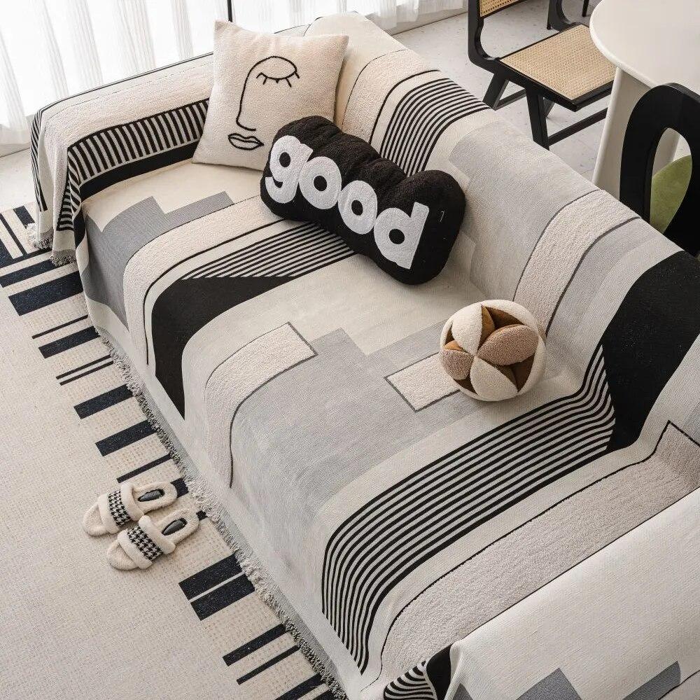 Tapis de Pique-nique de Camping Plaid pour Canapé de Salon Position Couple Moderne Luxe Plaid Color Block Couverture Douce