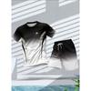 Men's Summer Fashion Personalized Color Printed Comfortable Breathable Round Neck T-shirt Shorts Set