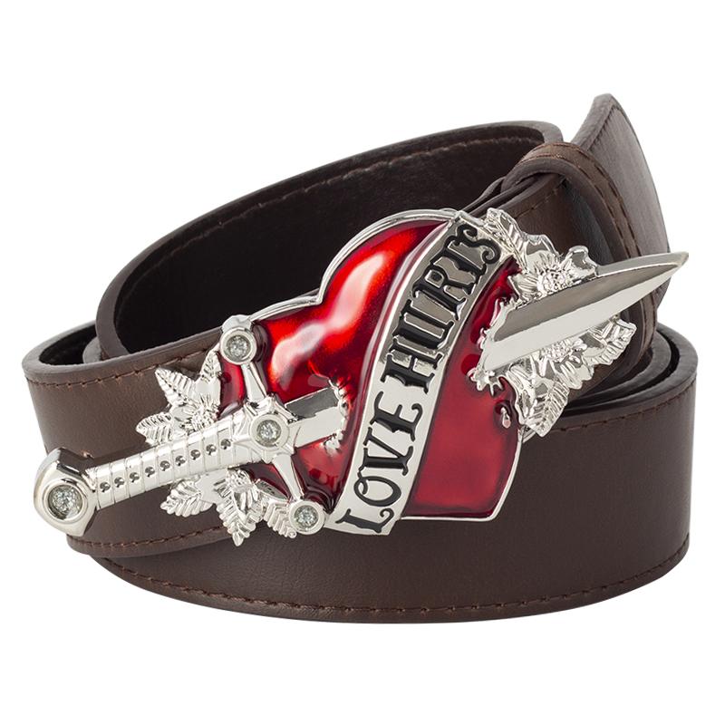Cool Fashion Leather Belt Red Heart Arrow Love Hurts Design Punk Rock Waistband Women Men Decorative belts Jeans Hip Hop Girdle