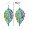 Ethnic Hollow Colorful Leaf Pendant Drop Women Statement Hook Earrings Jewelry