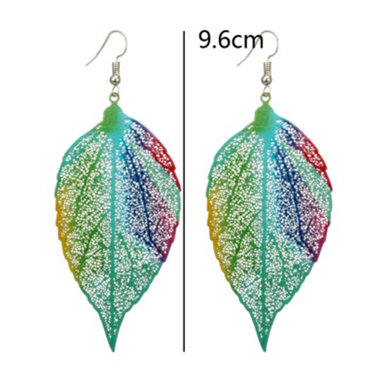 Ethnic Hollow Colorful Leaf Pendant Drop Women Statement Hook Earrings Jewelry