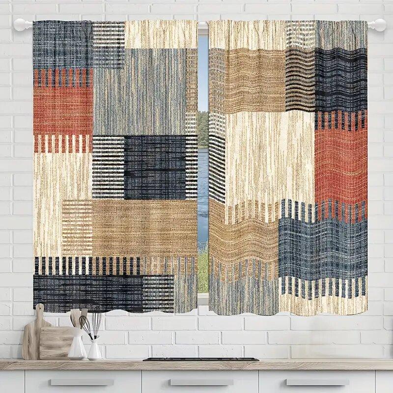 Patchwork checkered printed curtains, Christmas decorations, bedroom and living room, home decoration, room decoration