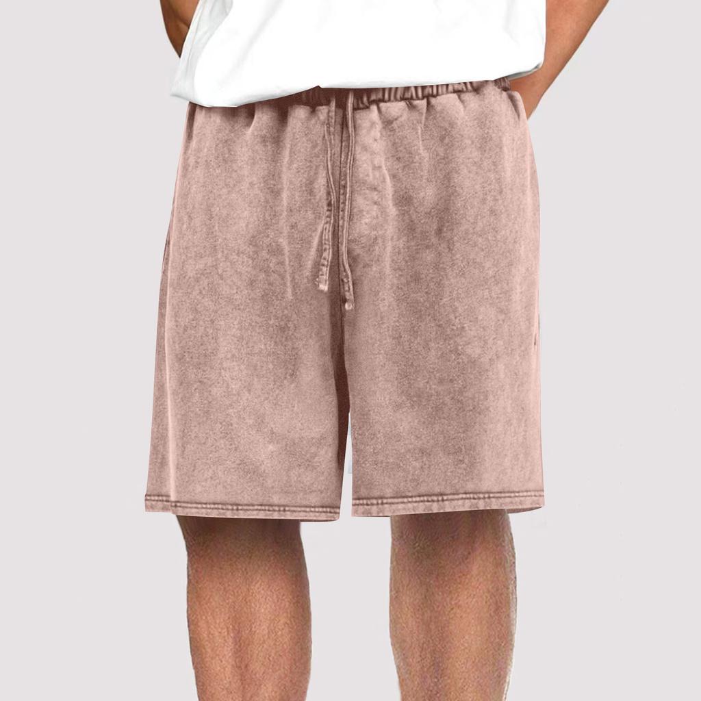 Men Drawstring Casual Shorts Vintage Washed Relaxed Fit Elastic Waistband Summer Lightweight Shorts for Daily Wear