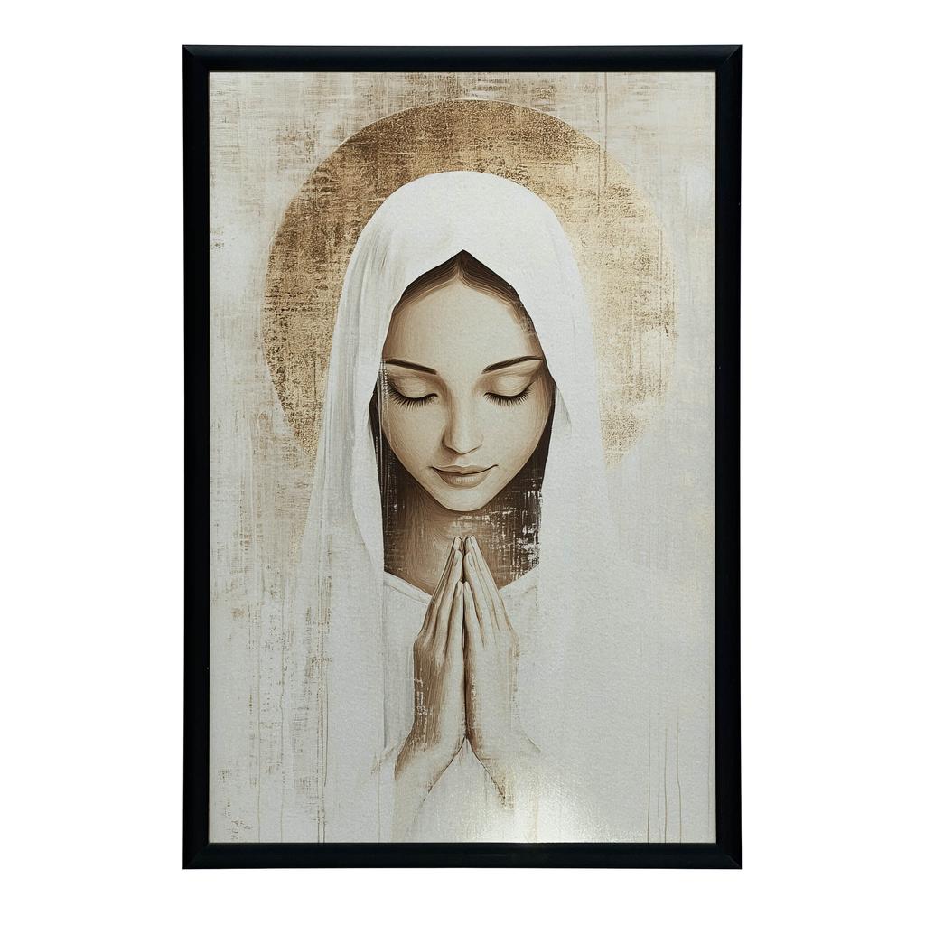 Modlitwa Maryi W Ciszy Modlitwa Maryi W Ciszy, 30X40 Cm, Rama Drewniana Biała, Papier Matowy 230 Gsm