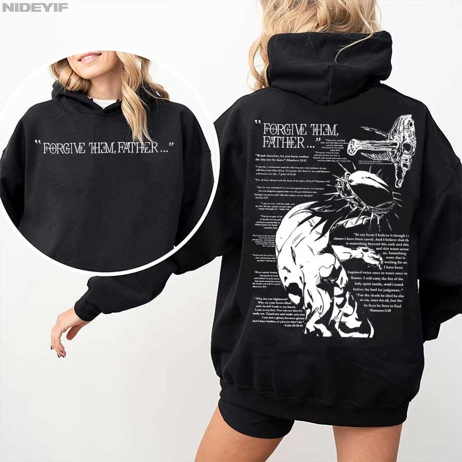 Christliche Jesus Merch Vergib ihnen Vater Bibelvers Hoodie Herren Damen Pullover Hiphop Streetwear Lässiges Sweatshirt Oberteile Cj2