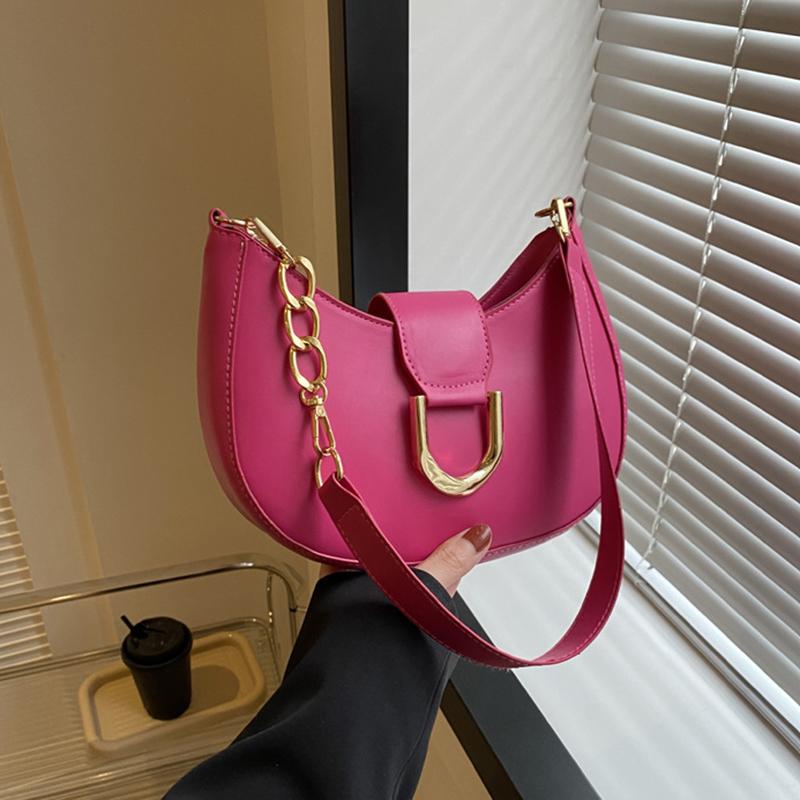 

Women PU Leather Fashion Designer Crossbody Bags Travel Shoulder Bags Half Crescent Handbags Purse Ladies Underarm Bags KTY 21.5x7x17cm горячий розовый