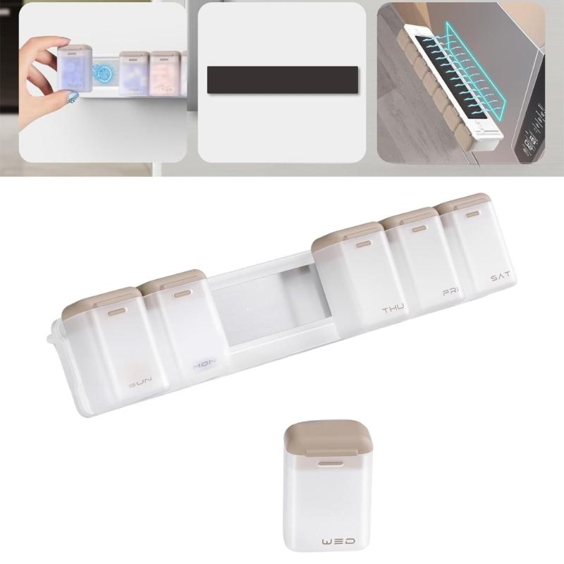 Space Saving Magnetic Pills Box Organizers 6 Compartment Secure Lock System Medicine Dispenser for Vitamins & Medications