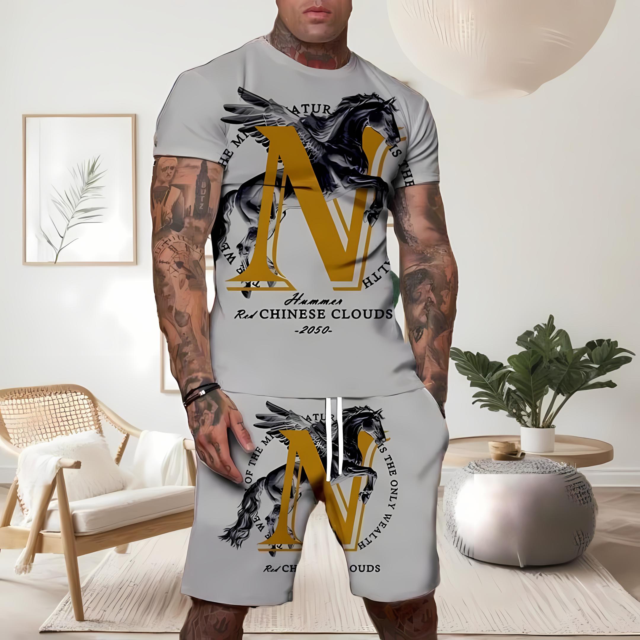 New Bestselling Trendy Men s T-shirt Short Sleeve Shorts Set Personalized Street Style Summer Casual Fashion Set S