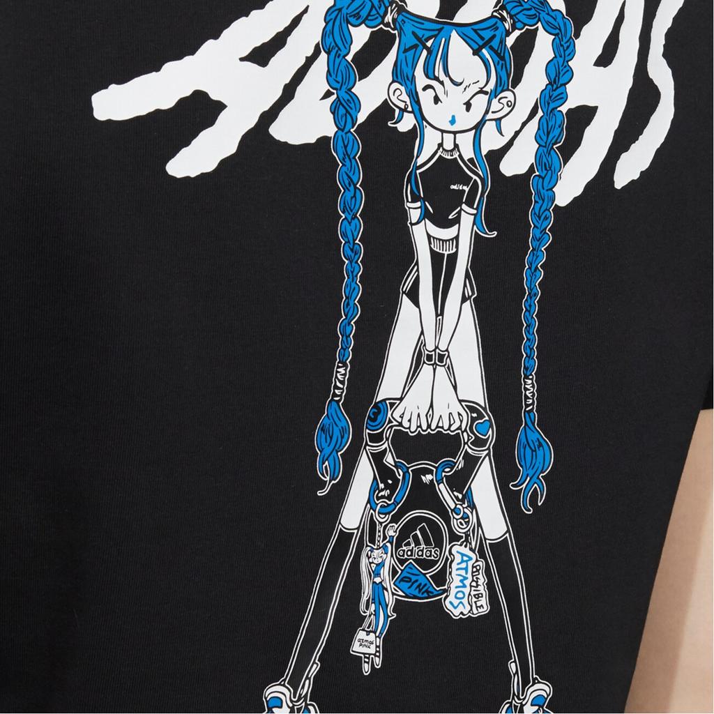 Adidas Atmos Collaboration Series Pattern Large Logo Sports Round Neck Short Sleeve T-Shirt Women Tops Black HF5116