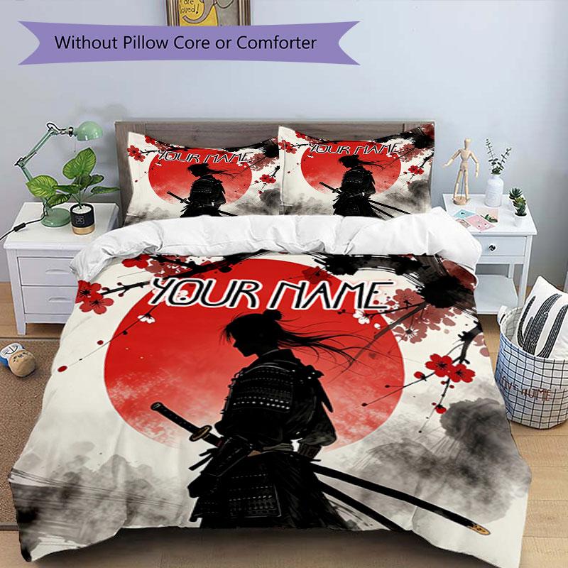 3PC Custom Name Samurai Sunset Journey Bedding Set Duvet Cover Closure Includes 1 Duvet Cover & 2 Pillowcases for Bedroom