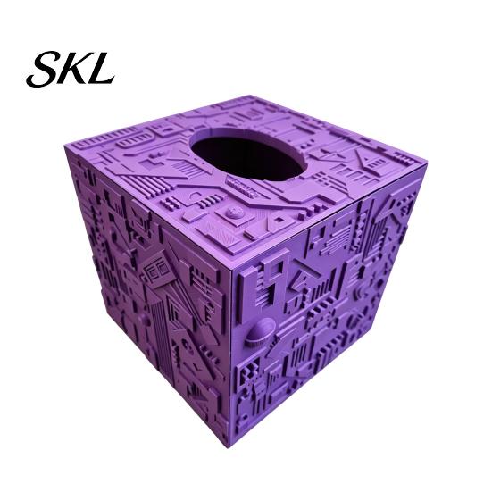 Purple Tissue Box Sci-fi Theme Box, with Smooth Paper Extraction, Large Capacity Cubic Design Matte Gray Holder Organizer, Hard Shell Durable Desktop