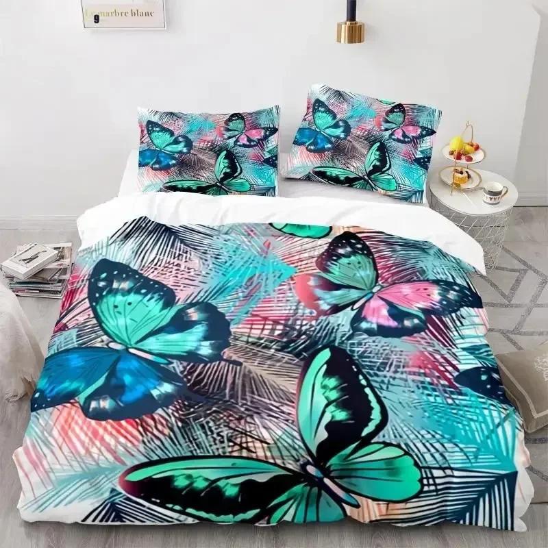 Butterfly Duvet Cover Set 3D Galaxy Purple Butterfly Floral Printed Bedding Set Fantasy Theme King Size Comforter Cover For Girl