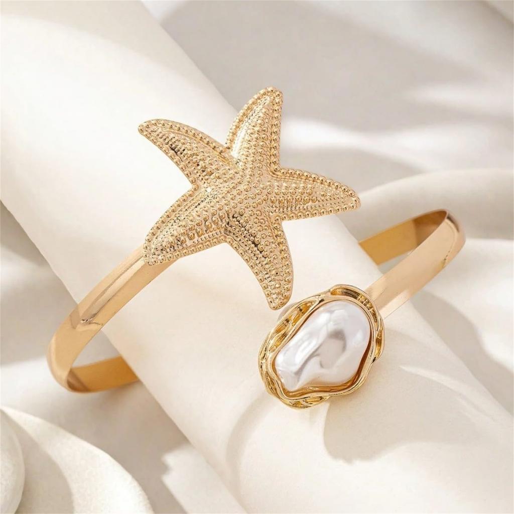 Gold Arm Cuff Bracelet for Women Gold Pearl Arms Cuff Upper Arm Cuffs Bangle Bracelet Minimalist Armband Arms Cuffs Jewelry for Women