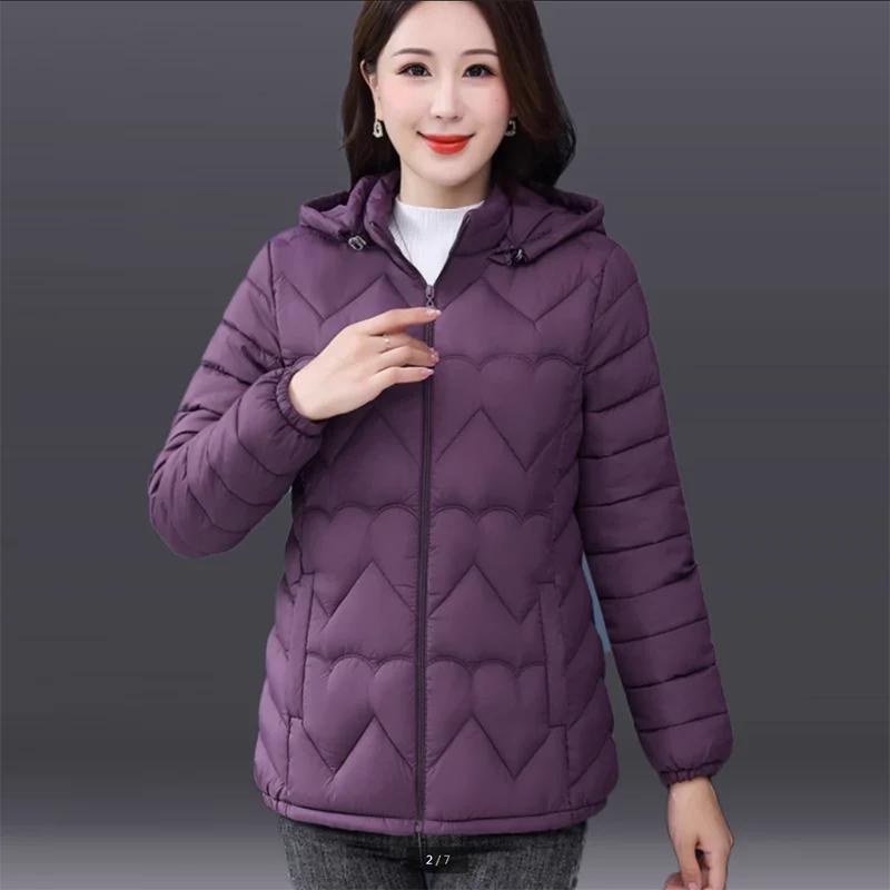 Women Cotton-Padded Down Jacket Long Sleeve Thin  Light Hooded Loose Cotton Coat Short Outwear