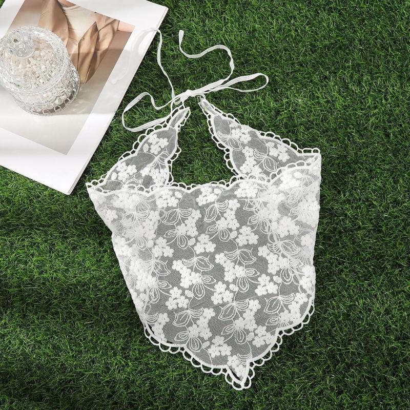 Women Sunproof Lace Triangle Kerchiefs Lightweight Summer Tie Back Kerchiefs