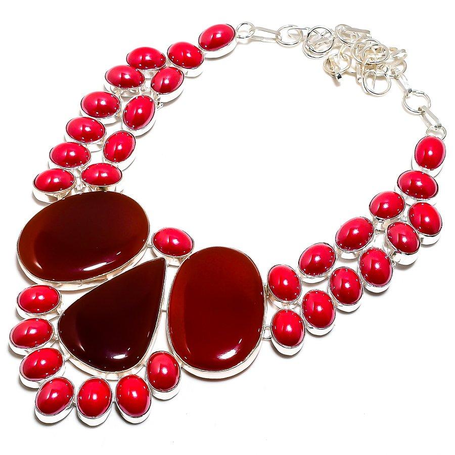 

Red Carnelian, Coral Gemstone 925 Sterling Silver Jewelry Necklace 18 SU-9816