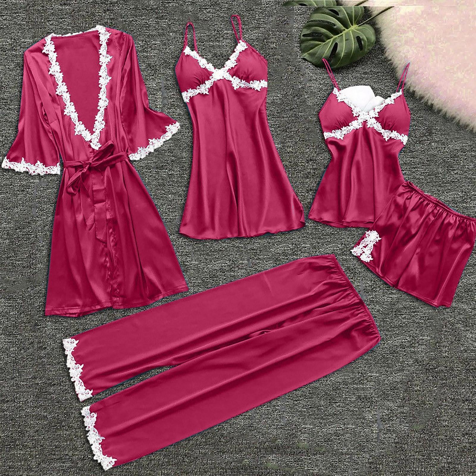

Жіночий сексуальний комплект нижньої білизни з підв’язками, 5 предметів, халати, мереживне боді, нижня білизна з глибоким V-подібним вирізом XL винний