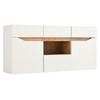 140*40*70cm Wohnzimmer Sideboard mit 4 Schubladen, Schrank mit zwei Fächern, Hochglanz Sofa Beistellschrank mit LED-Beleuchtung, Weiß + Holzfarbe