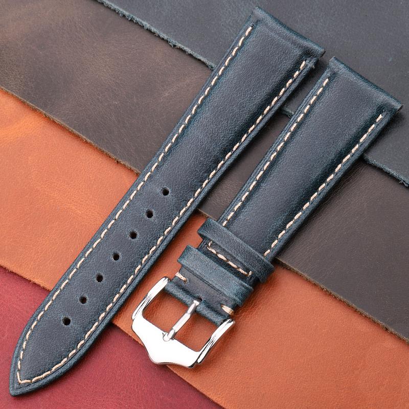 Watchband Cowhide Vintage Bracelet Watchbands 18 20 22 24mm Blue Yellow Green Women Men Genuine Leather Watch Band Strap Belt Buckle