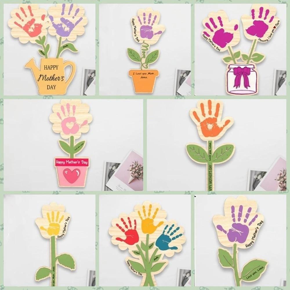 Hand Painted Mother's Day Plaque Decoration Ornament Flower Table Decor Mom Gifts Wooden Flower Craft Spring Decoration