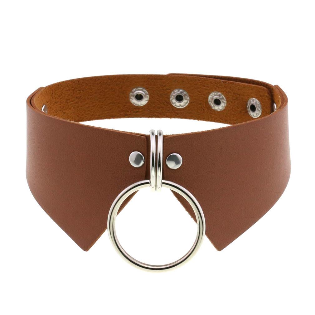 DIEZI Sexy Lignt Brown PU Leather Necklace Women Men New Harajuku Gothic Vintage Heart Chain Choker Statement Necklace Jewelry