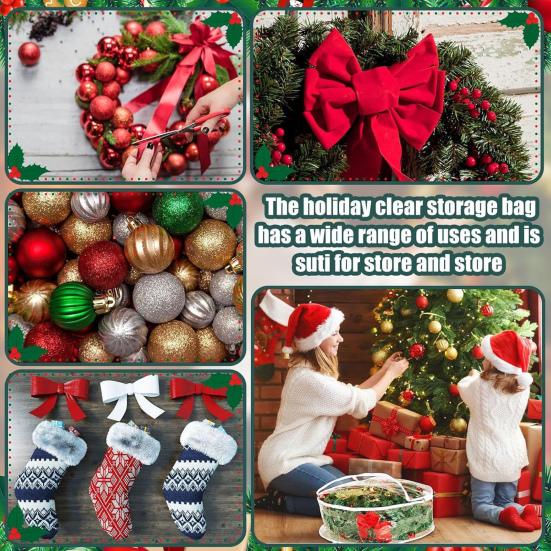 Christmas Wreath Storage Bag Transparent Wreath Organizer Dustproof Waterproof Garland Holder with Handles for Holiday Artificial Wreath