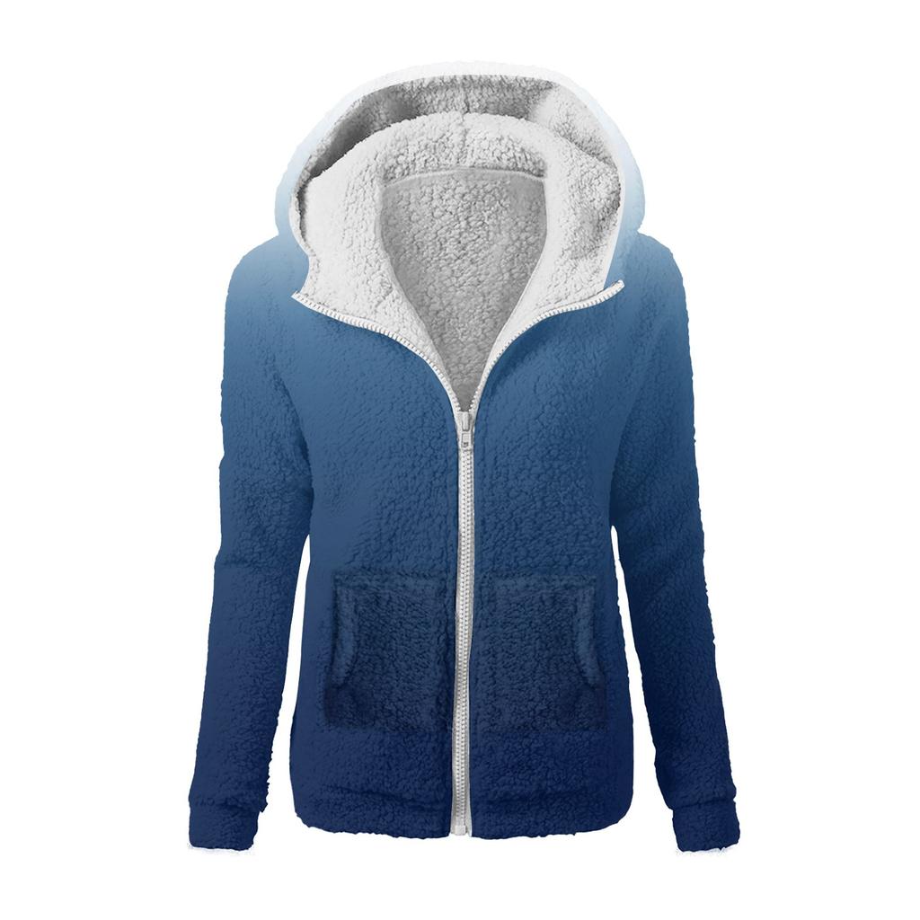 Women's Fashion Printing Sweatshirt Loose Hooded Plush Zip Up Jacket Top