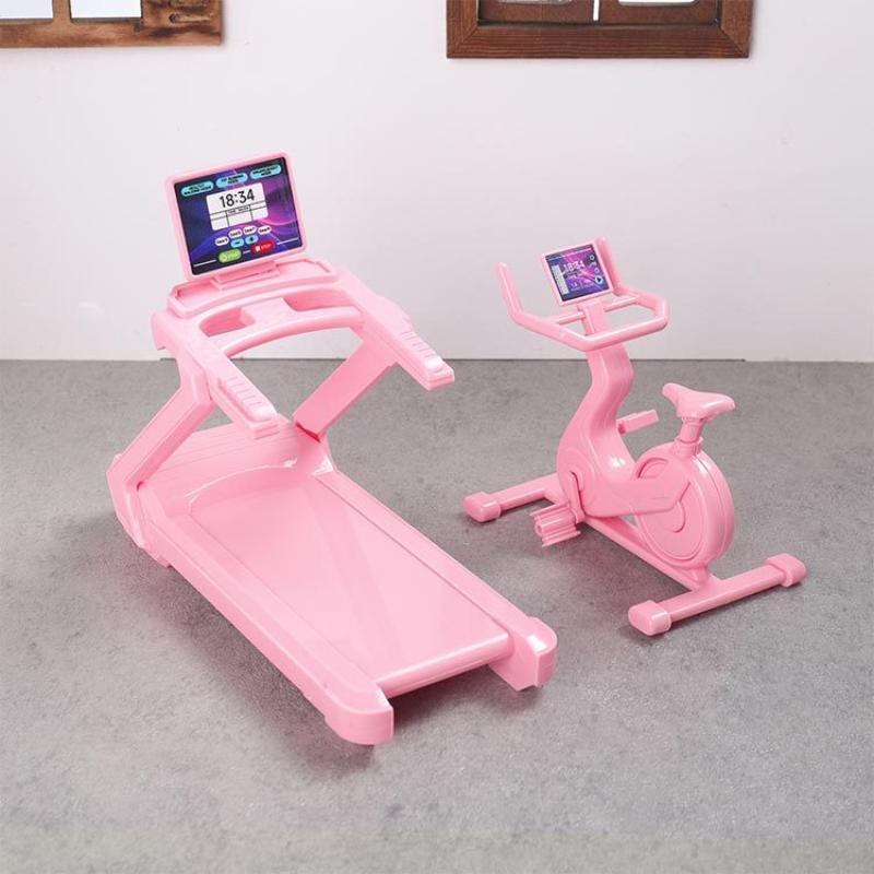 Mini Fitness Equipment Dollhouse Simulation Gym Treadmill Dumbbell Weight Lifting Machine Model Decor 1/12 Doll House Accessory