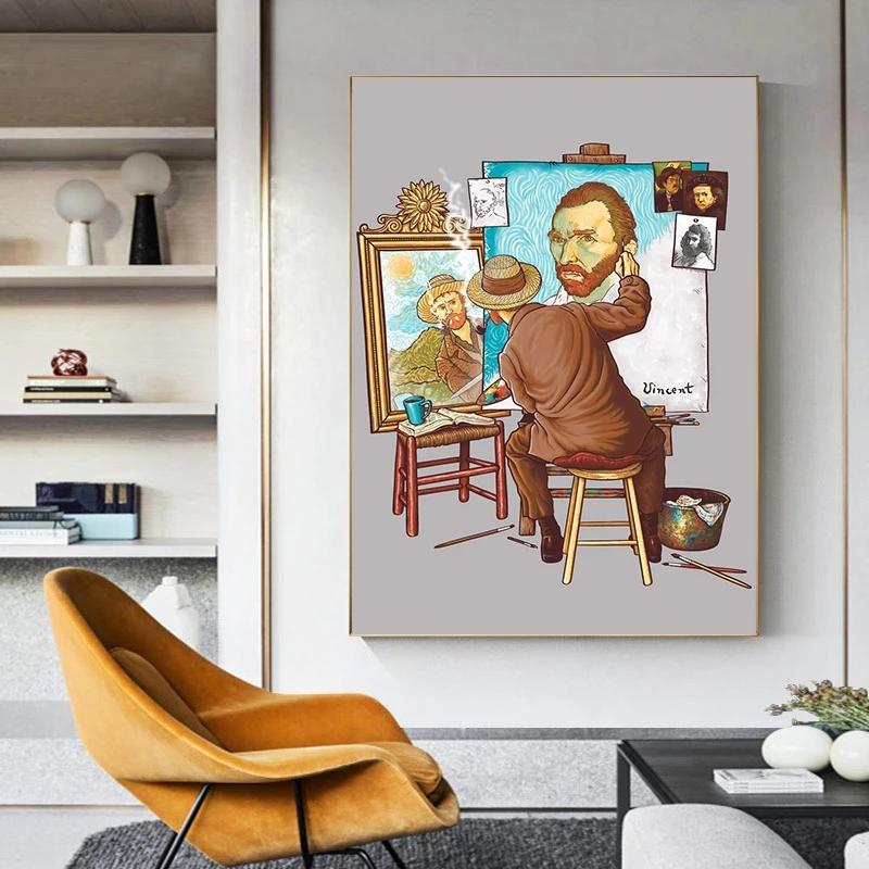 Retro Van Gogh Self-Portrait Canvas Paintings Nordic Posters and Prints Wall Art Pictures for Living Room Decoration Cuadros