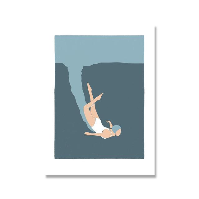 

Рамка из цельного дерева, современные настенные художественные принты, плакаты, женский пловец, ныряние в бассейн, холст, живопись, тренажерный зал, офис, кухня, домашний декор 15*20cm(with frame)