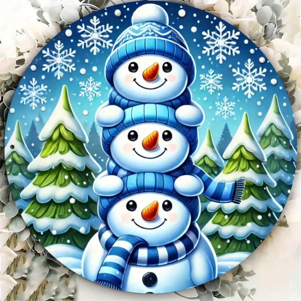 

Vintage Blue Snowmen Metal Round Wall Sign Christmas Rustic 2D Art Decor For Home Kitchen Living Room 20x20 разноцветный