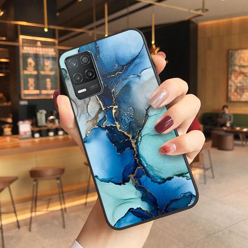Blaue Marmor-Telefonhülle für OPPO Realme 8 7 6 5 C3 C21 C20 C21Y C11 X50 X3 SuperZoom F19 A94 A74 A91 A53S A54 A15 A11
