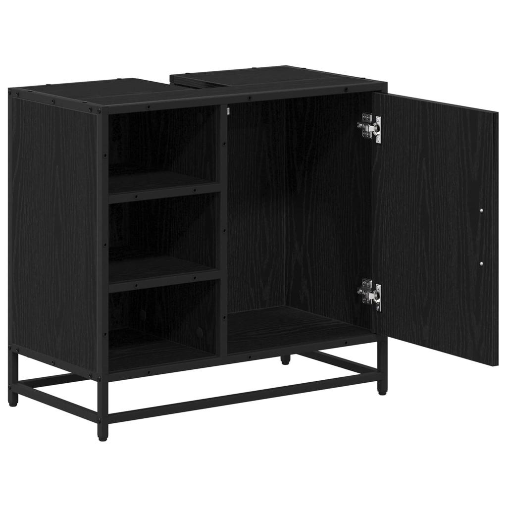 Bathroom Cabinet with Door Black Oak Look 65 X 33 X 60 Cm
