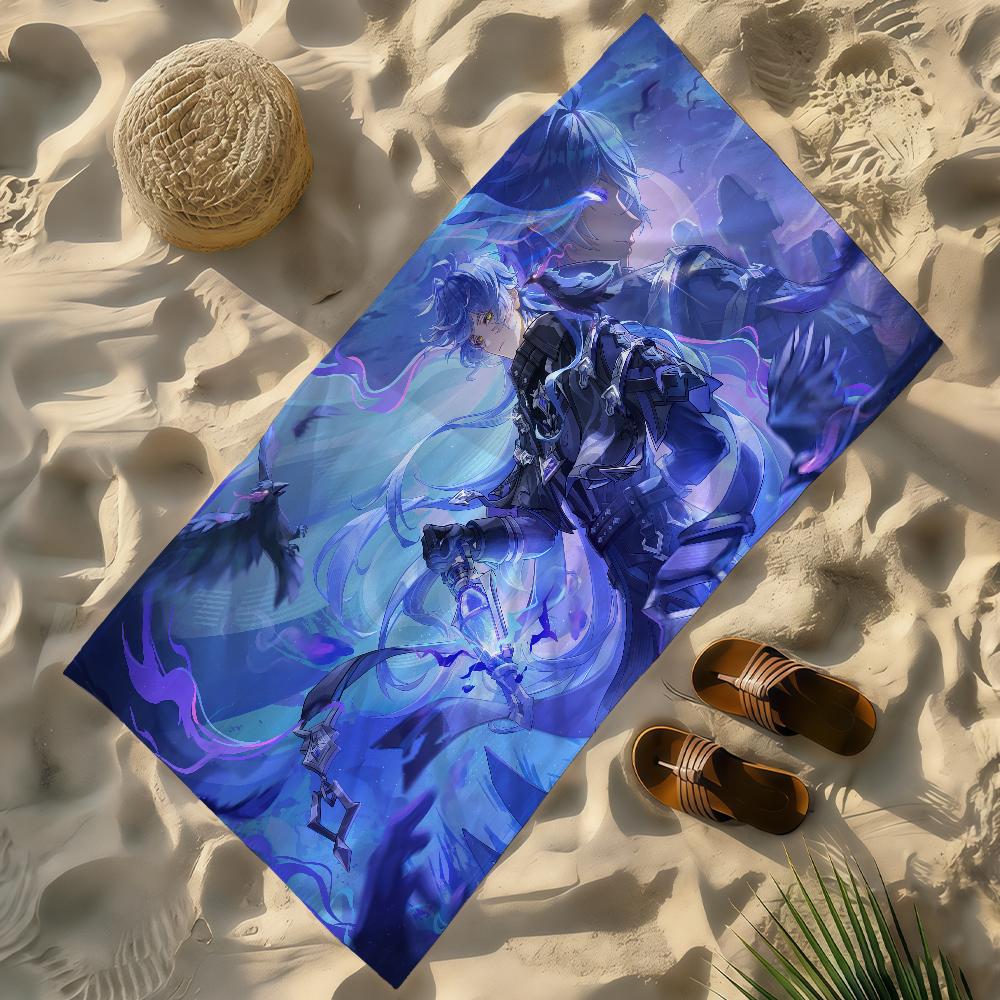 Game Flins Genshin Impact Towel Soft Lightweight Anti-Sand Large Beach Towel Quick-Drying Bath Sports Family