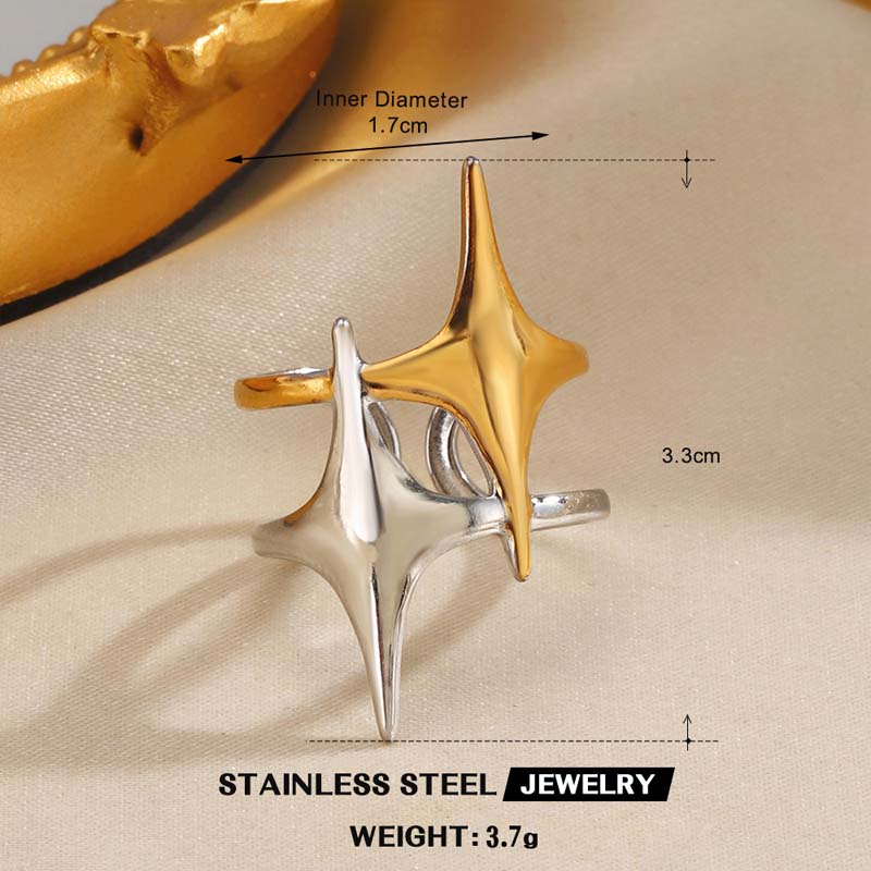 Stainless Steel Gold Silver Color Geometric Open Rings for Women Vintage Metal Star Personality Finger Rings Jewelry Party Gifts