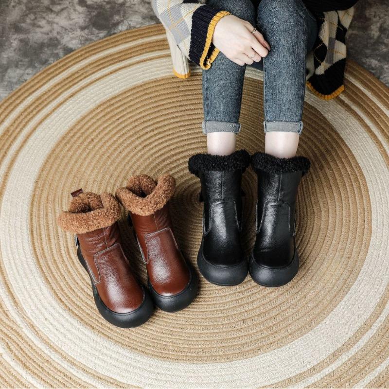 New Autumn and Winter Medium Tube Warm Velvet Thickened Leather Women's Boots Non-slip Soft Bottom Comfortable Breathable Side Zipper