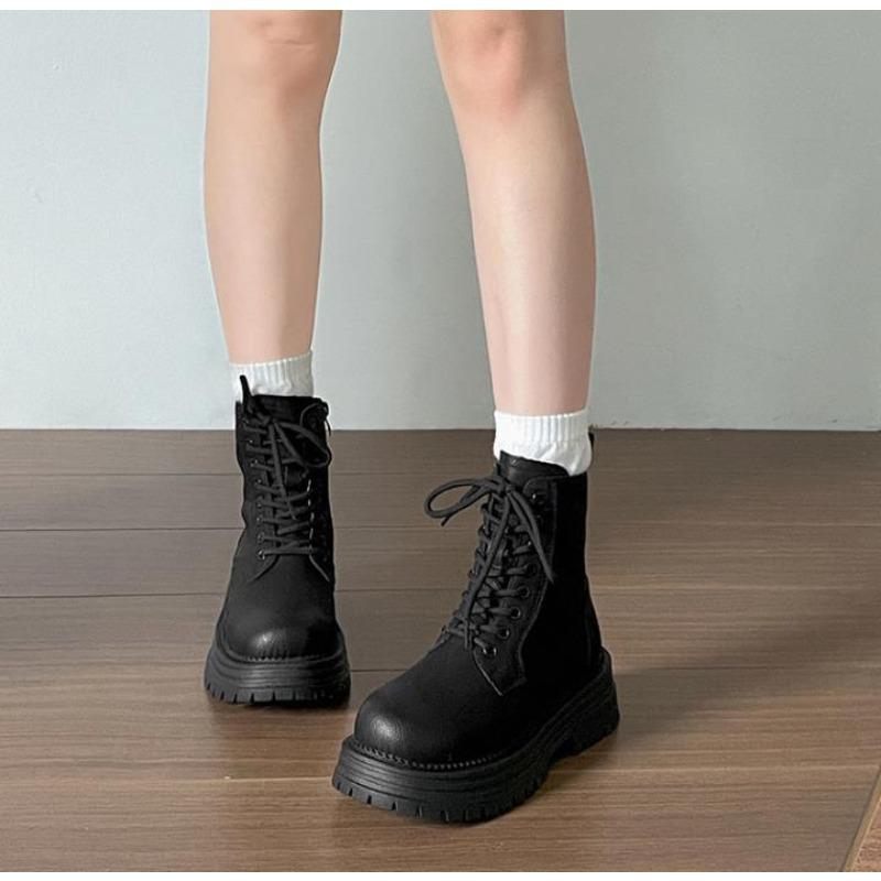 Mode Mode Damen Komfortstiefel mit dicker Sohle Vielseitige Plateau-Kurzstiefel für Herbst Winter Damenschuhe Retro Schnür-Botines