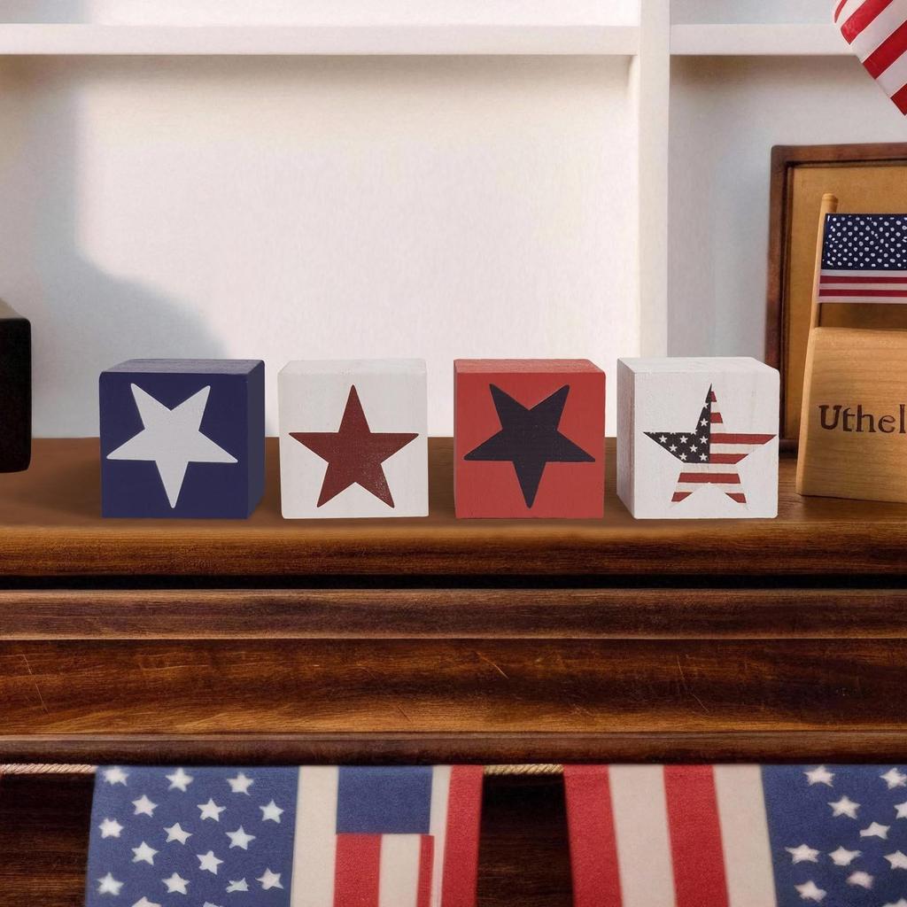 Independence Day Wooden Block Decor – Patriotic Desktop Display Decoration