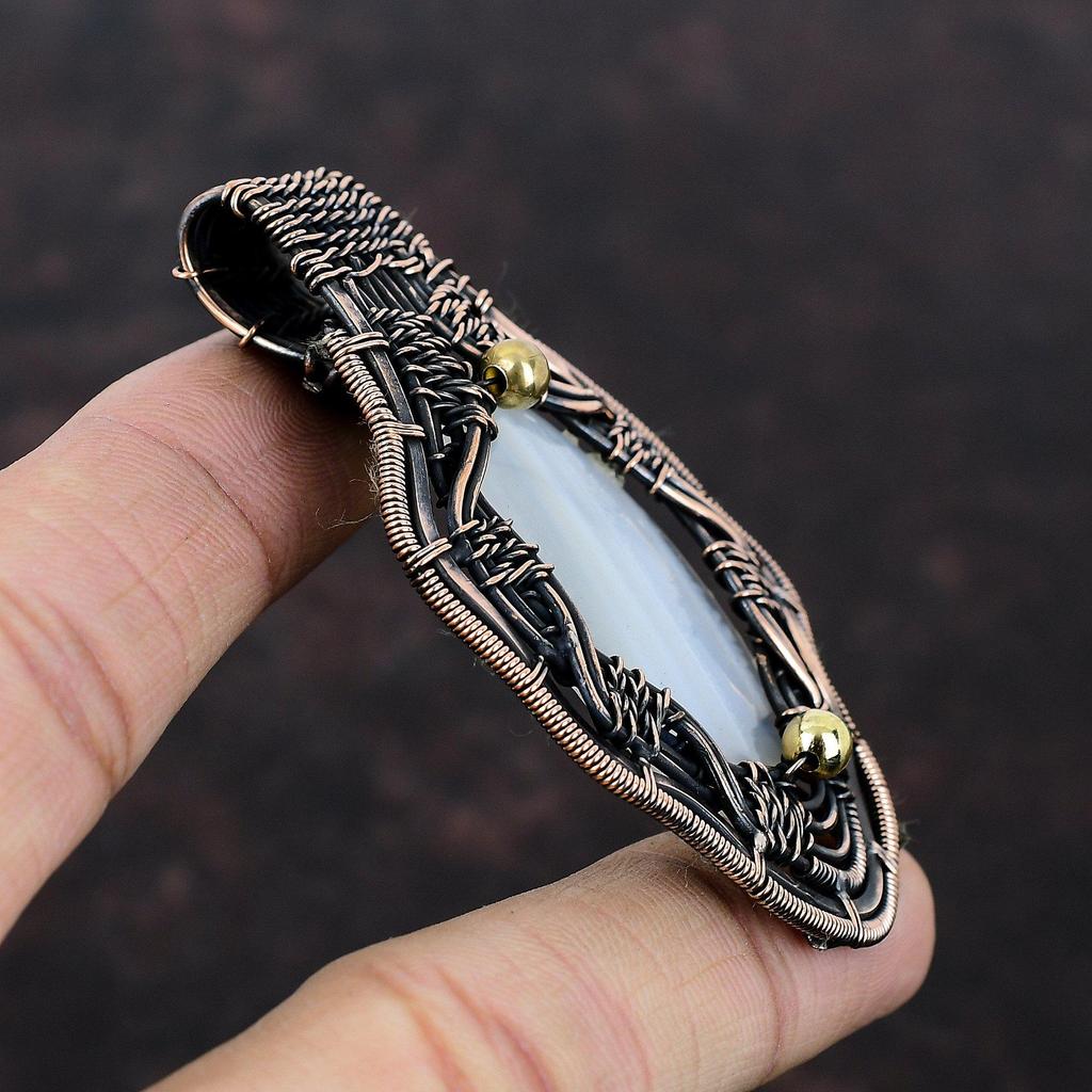 Botswana Agate Pendant Copper Wire Wrapped Pendant Gemstone Copper Jewelry Handmade Dainty Pendant Wire Wrapped Jewelry Gift For Anniversary