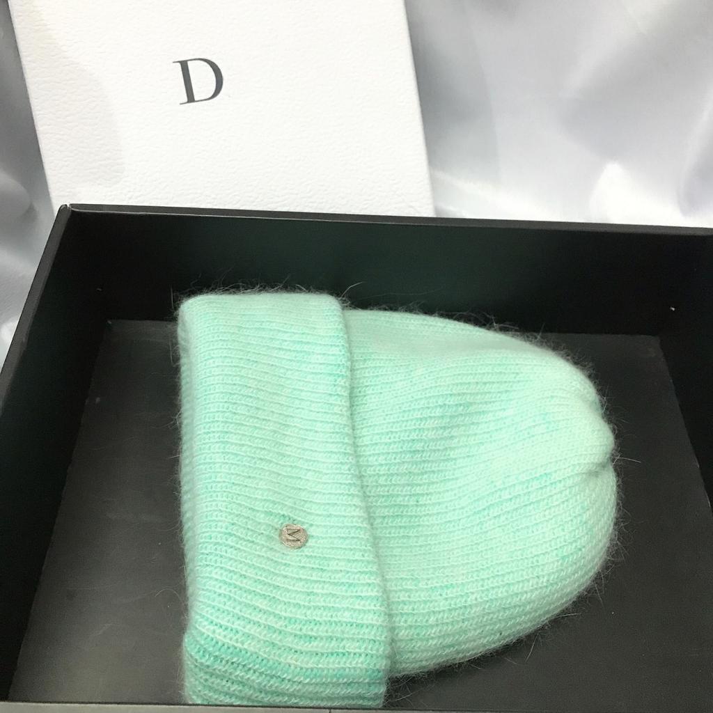 Russian Winter Warm Rabbit Hair Knitted Hat Celebrity Light Luxury Small Diamond Double Fold Wool Hat Women'S Outdoor Windproof